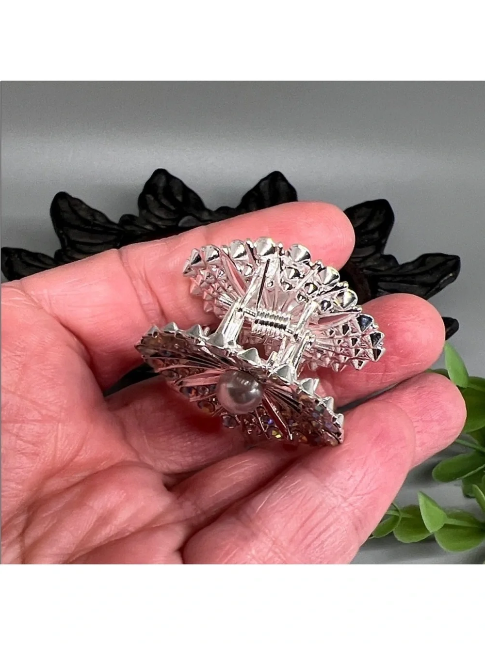 Silver Floral Crystal Hair Clip with Pearl Center FINAL PRICE DROP